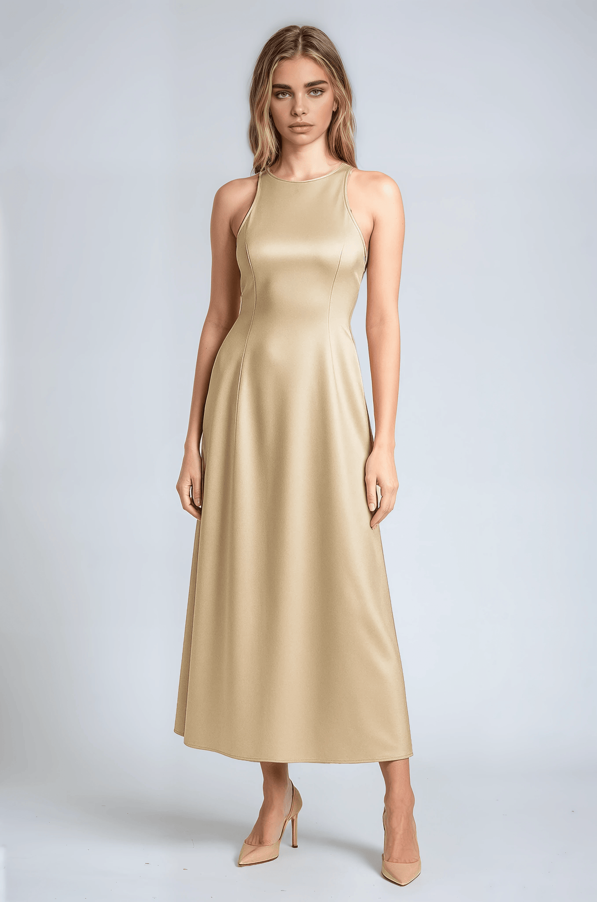 Ava Halterneck Midi Dress Khaki