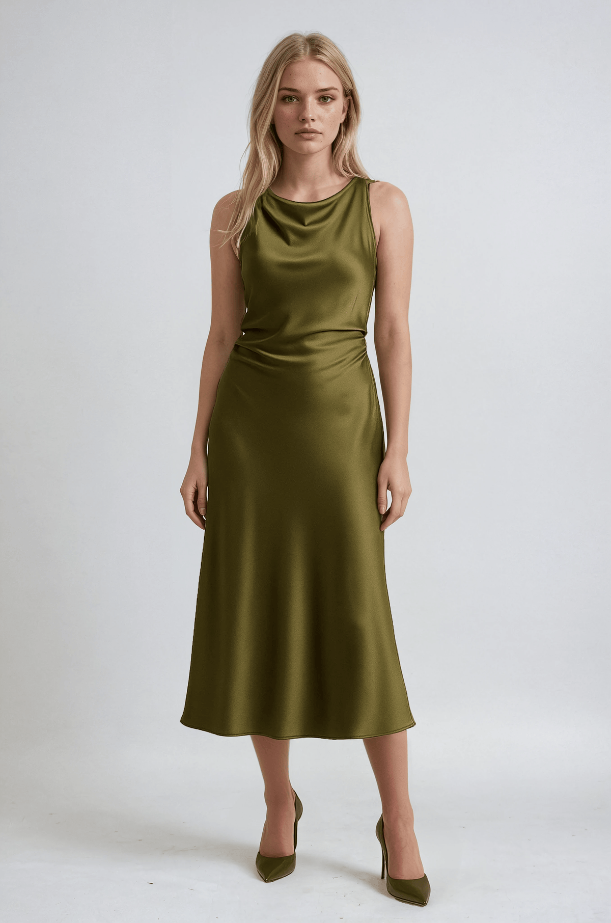 Ava Halterneck Midi Dress Olive Green
