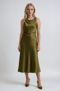 Ava Halterneck Midi Dress Olive Green
