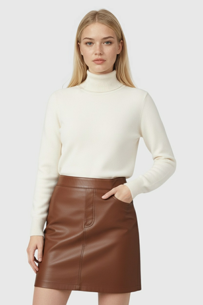 Grace Fleece Lined Turtleneck Ivory