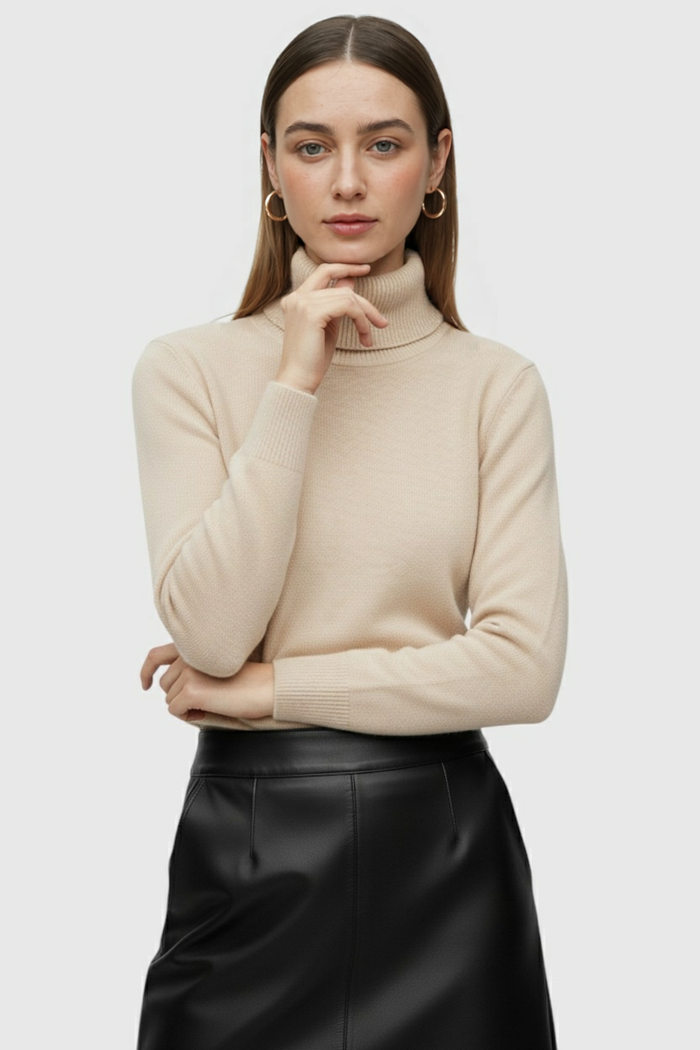 Grace Fleece Lined Turtleneck Beige
