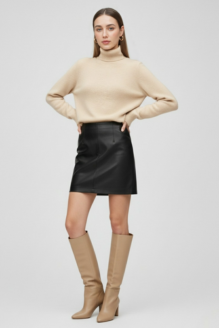Grace Fleece Lined Turtleneck Beige
