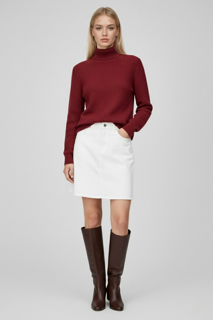 Grace Fleece Lined Turtleneck Burgundy