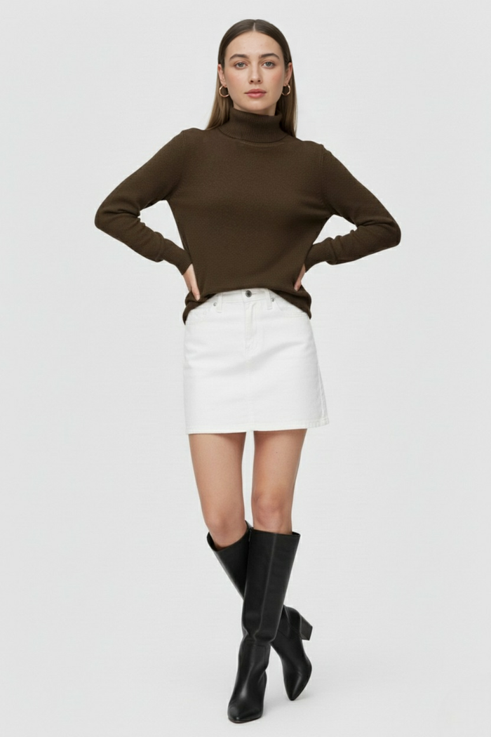 Grace Fleece Lined Turtleneck Brown