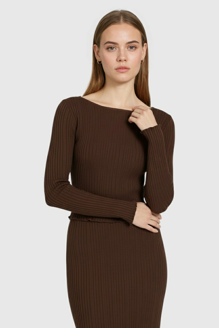 Sloane Longsleeve Skirt Set Brown