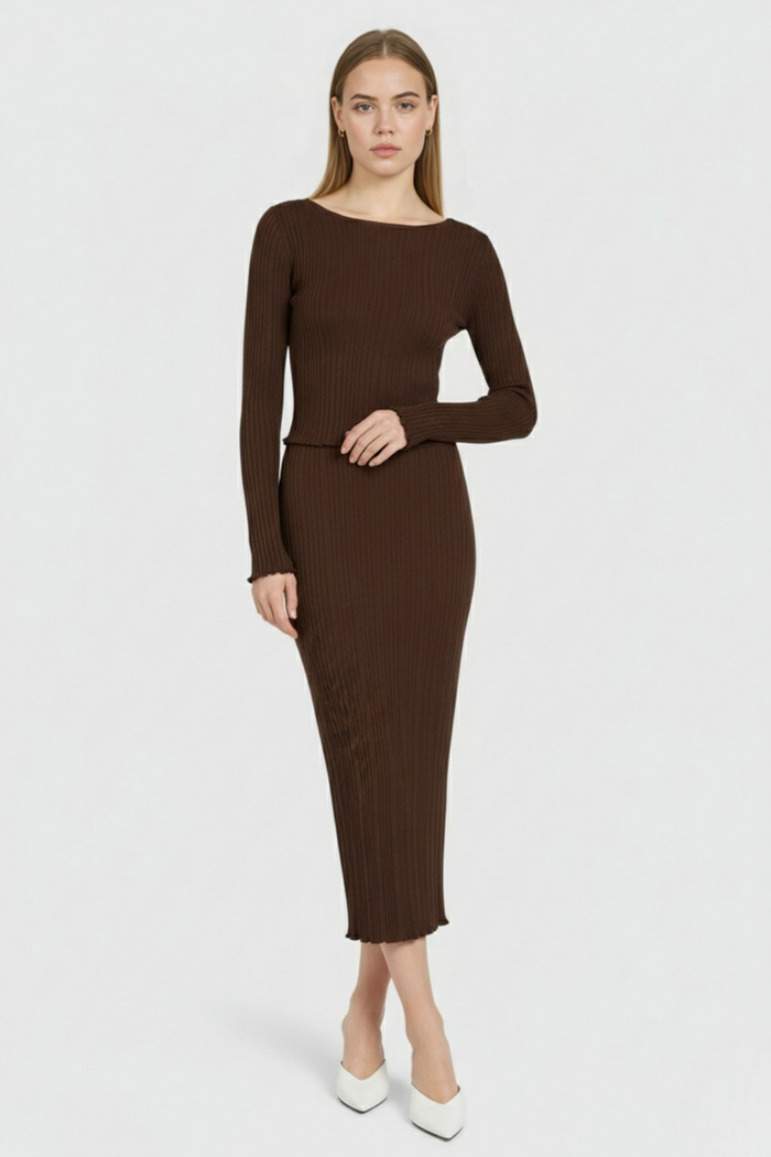 Sloane Longsleeve Skirt Set Brown