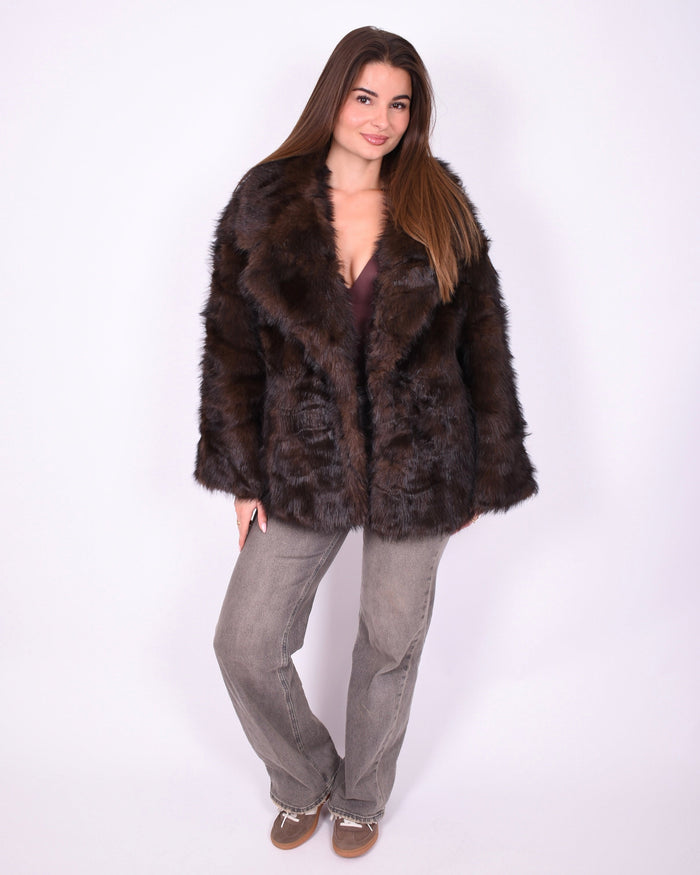 faux fur coat brown