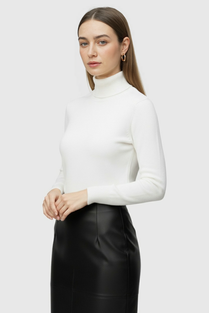 Grace Fleece Lined Turtleneck White